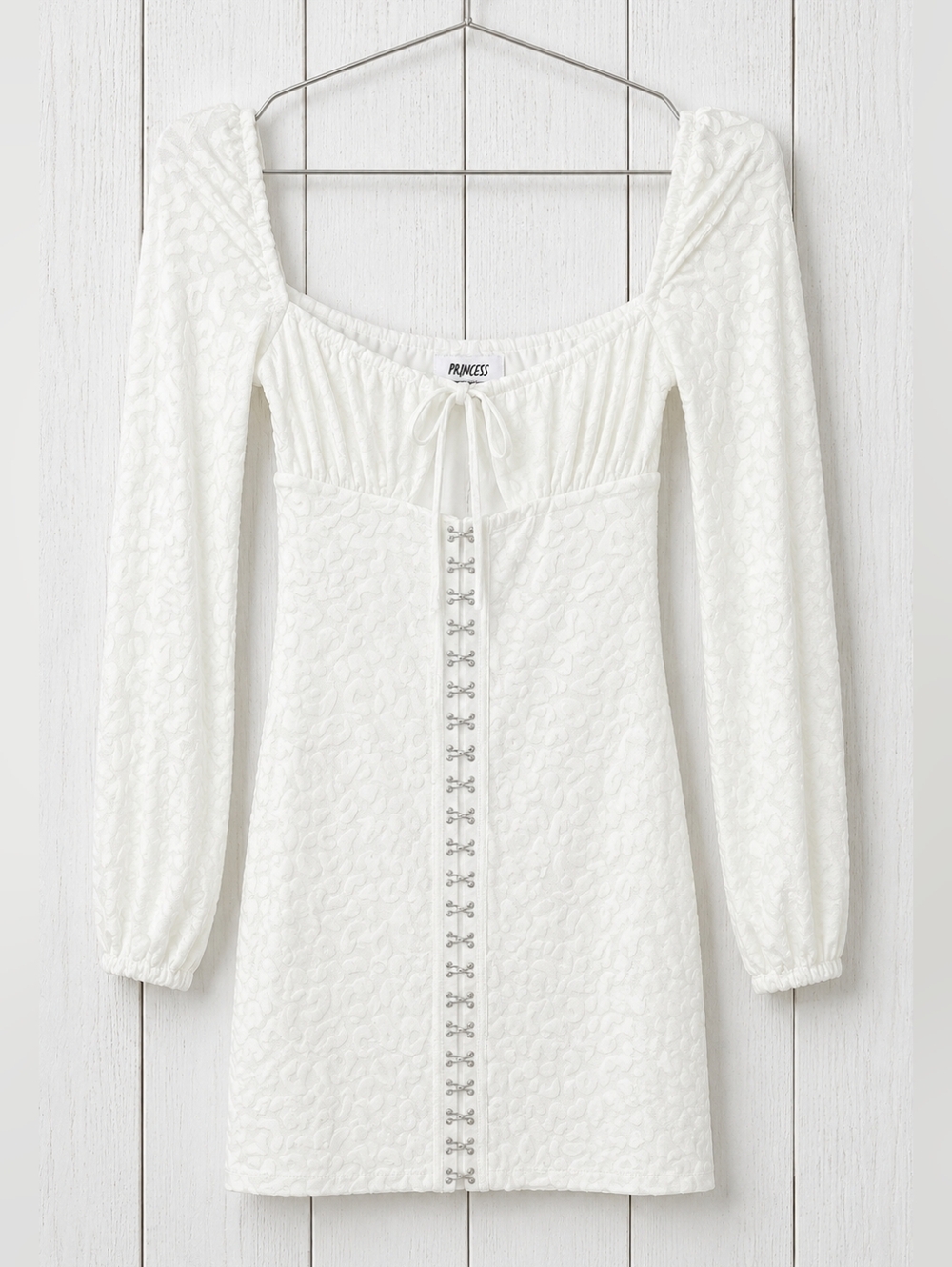 Princess Polly White Textured Corset Hook Mini Dress US 0 Cottagecore Coque